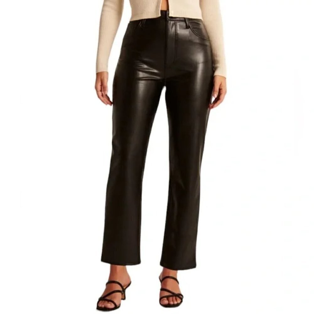Abercrombie & Fitch Curve Love Vegan Leather Ankle Straight Pant